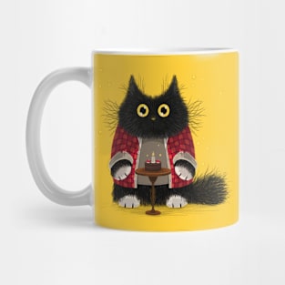 Cute Birthday cat illustration in chalk hand drawn style Mug